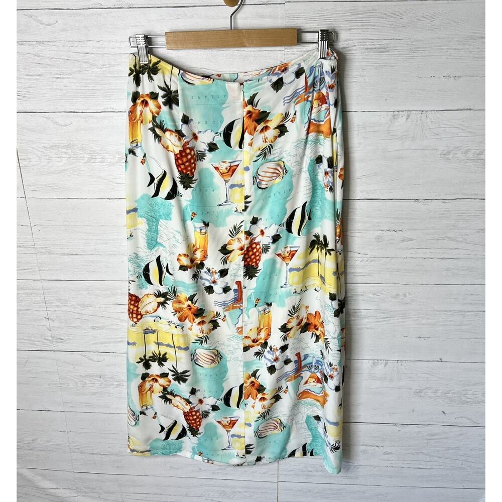 Crazy Horse Skirt Womens Size 14 Tropical Hawaiian Map Fish Wrap Zipper Resort - Picture 8 of 16